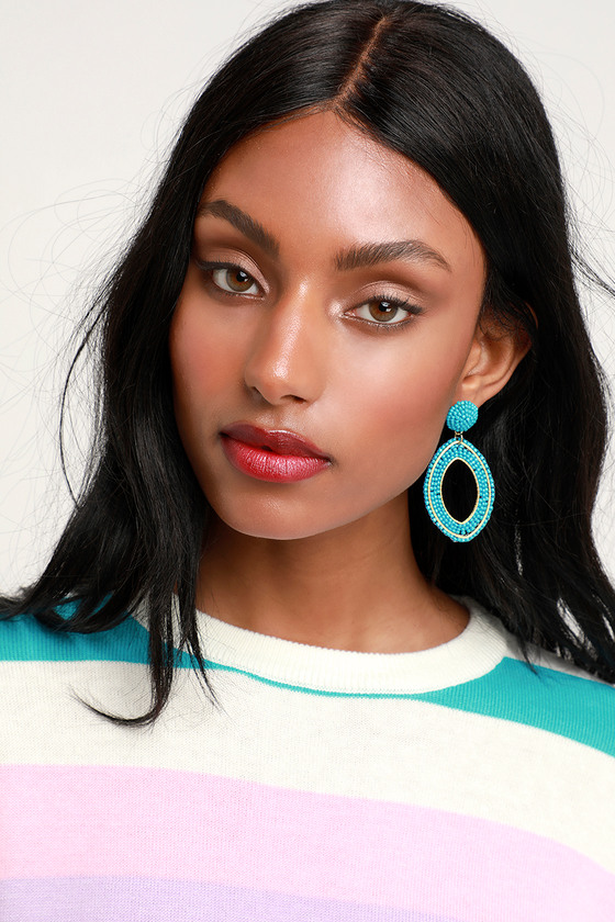 Extra Long Turquoise Statement Earrings- 